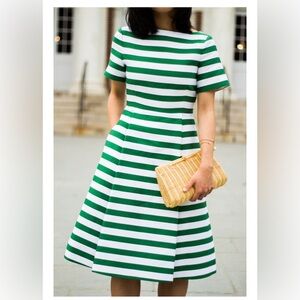 Kate Spade Green and White Striped Midi Dress